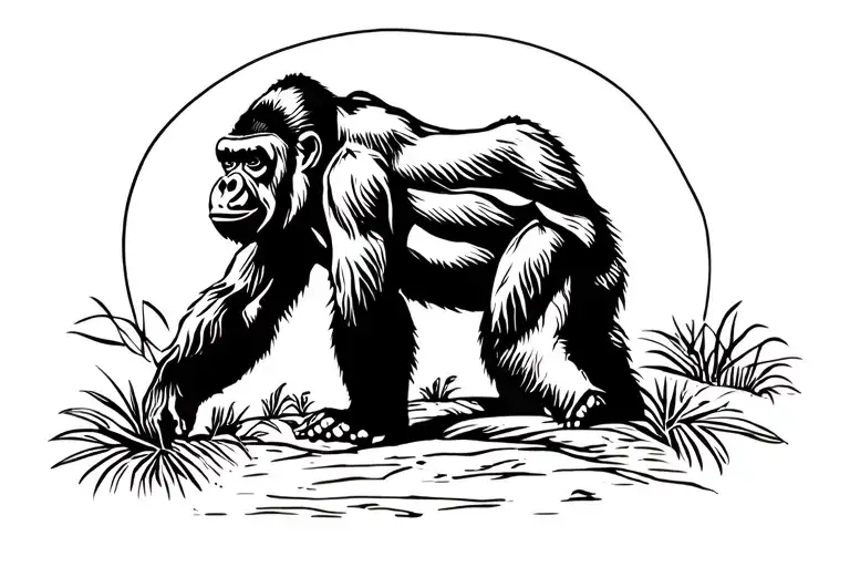 Gorilla In African Safari Scene