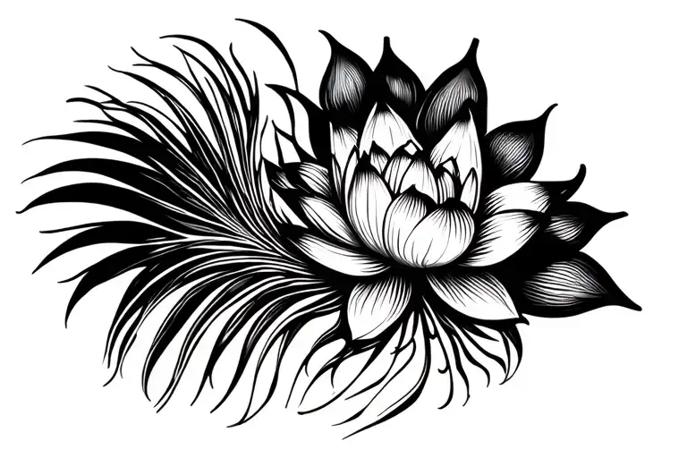 Peacock Feather With Lotus Flower Merging