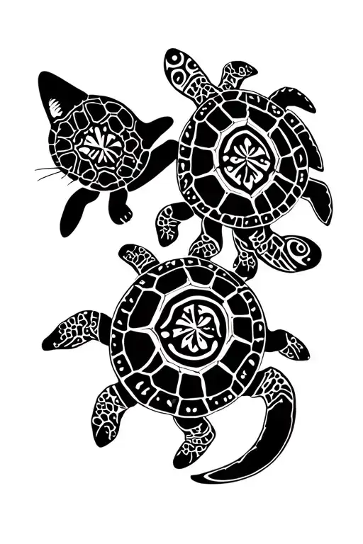 Turtles With A Cat Silhouette