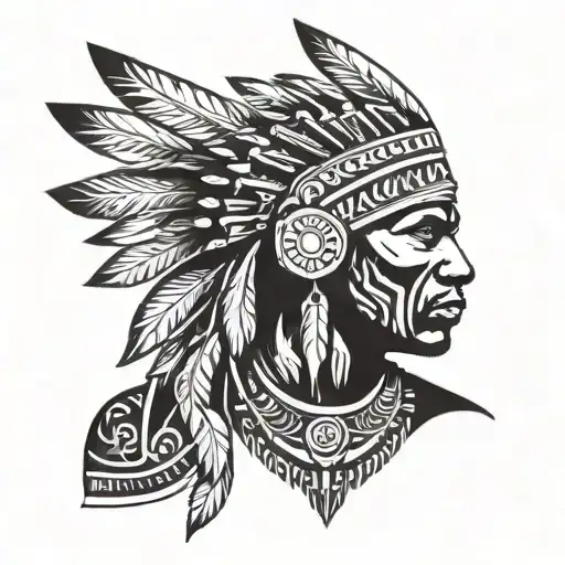 African Warrior With Native American Headress