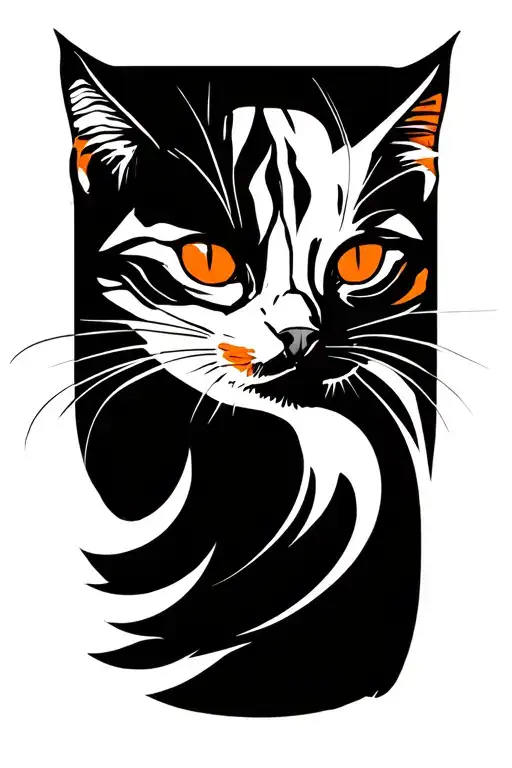 Discreet Orange Cat Tattoo Emo Sketch Style