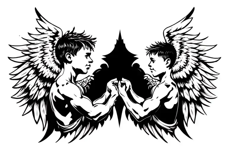 One Of The Two Sons Of An Angel Holding