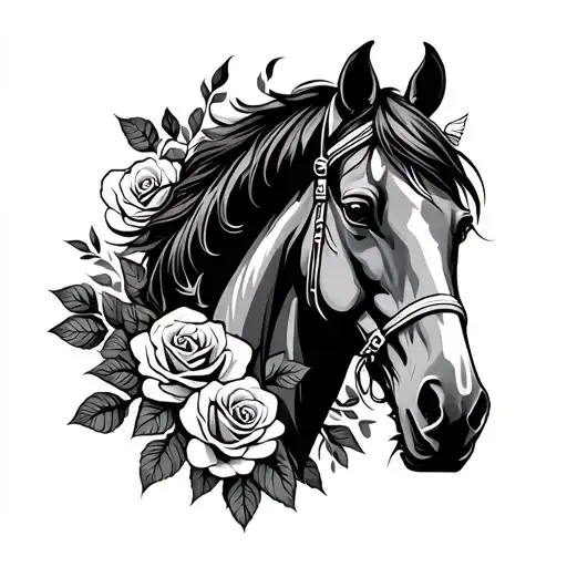 Horse Head Emerging With Roses Growing