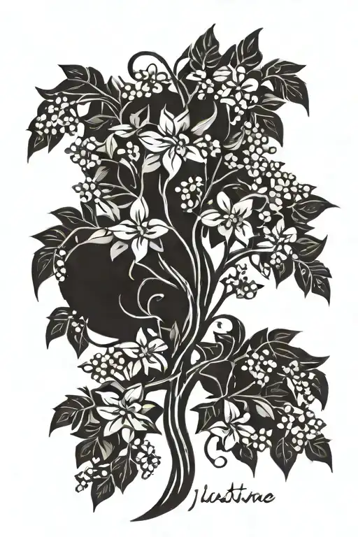 A Lilac Flower Tree With The Name Justine Wrapped Around The Branches