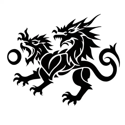 English Lion And Welsh Dragon