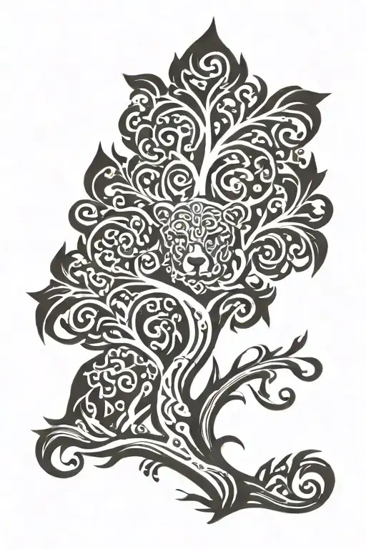 Tree Of Life Tattoo Forming A Bear's Head With The Wind By Integrating A Fleur-de-lis