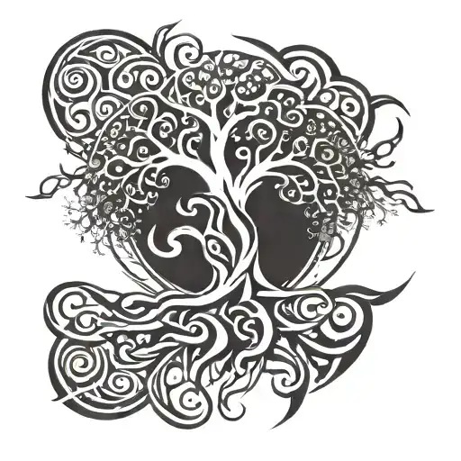 Tribal Tattoo Of A Tree That Has A W In The Middle