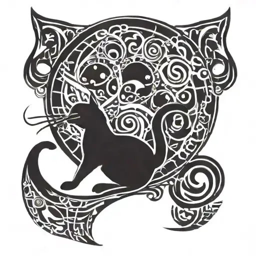 Sketch Tattoo Silhouette Of A Cat Reaching For A Crescent Moon