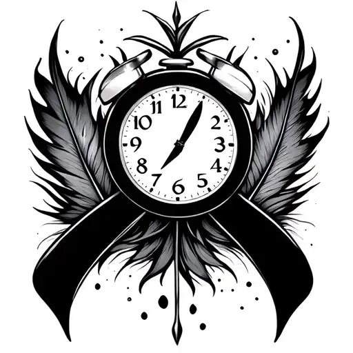 Solid Cancer Ribbon Around A Melting Clock On A Light Feather