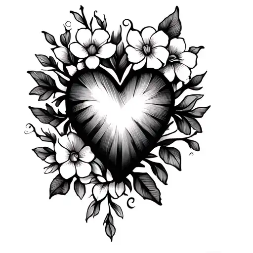 Heart With Lines And Flowers Small Size