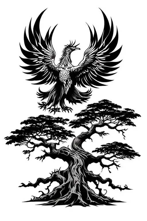 Banyan Tree With Phoenix Rising From Addiction