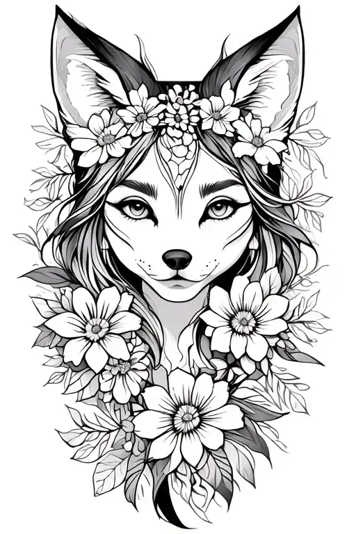 Fox Girl In Flowers