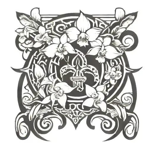Filipino Stick Martial Arts Inspired Tattoo Incorporating Orchids And Rifles