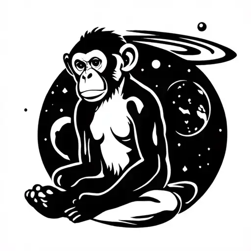 Monkey Meditating Above The Earth Viwed In Space