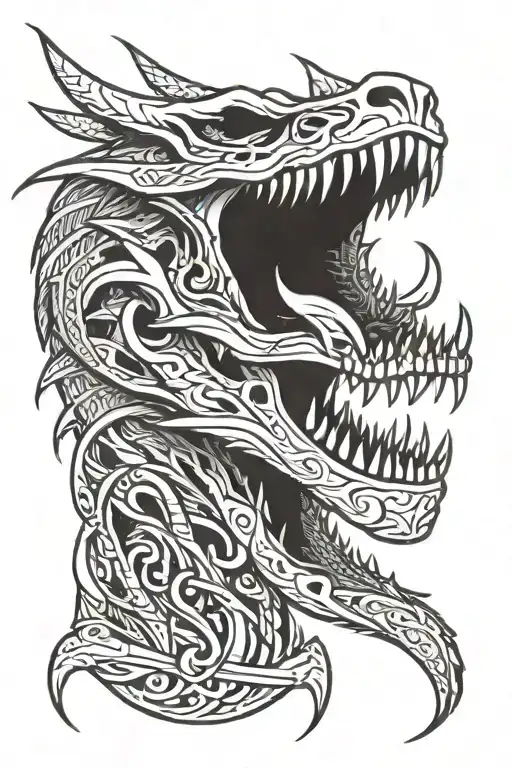 Fierce Dragon Skull Roaring Side View