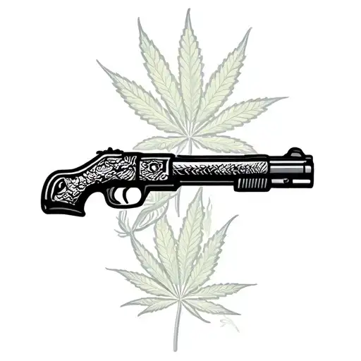 A Gun With A Snake Writhing In The Background Of Marijuana Leaves