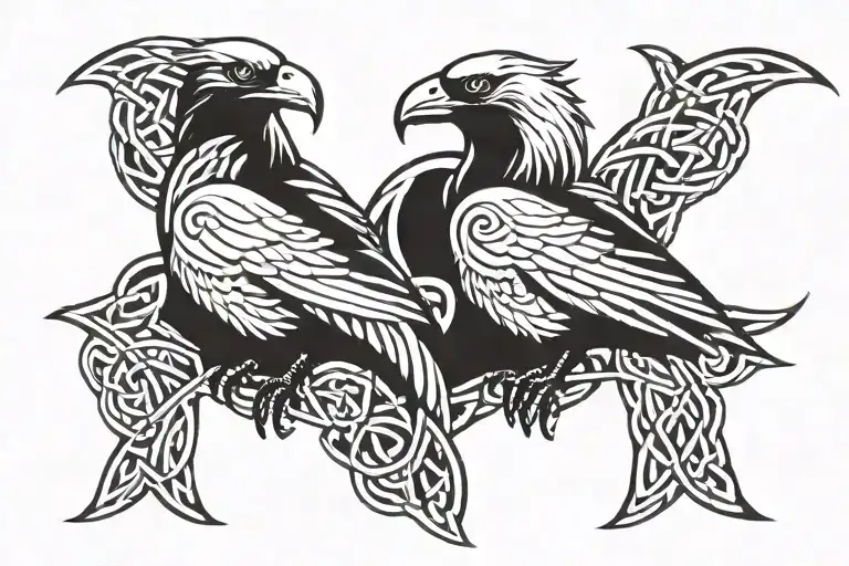 Albino Ravens In Celtic Interlace