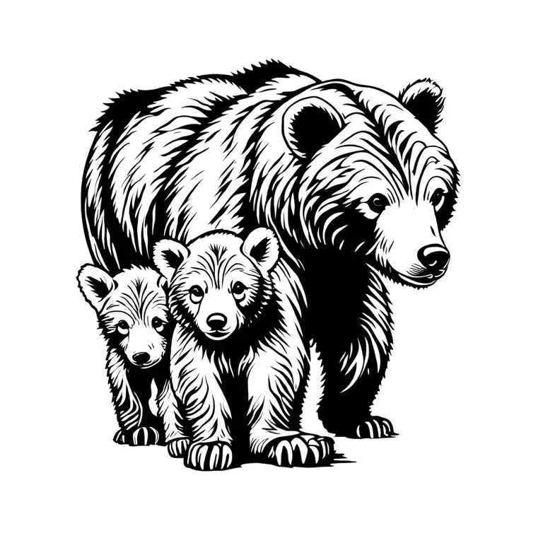 Bear And 2 Cubs Walking