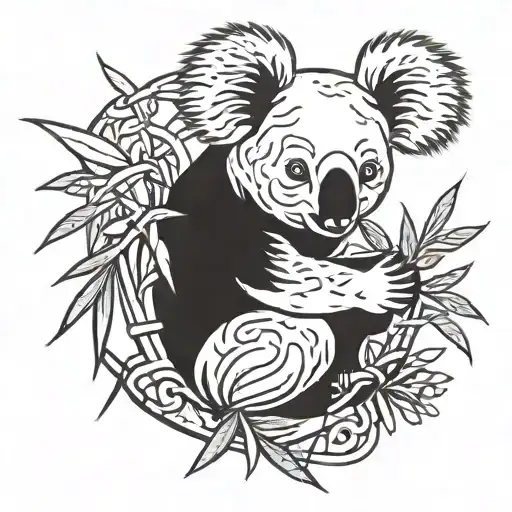 Tender Koala Eating A Bamboo Leaves