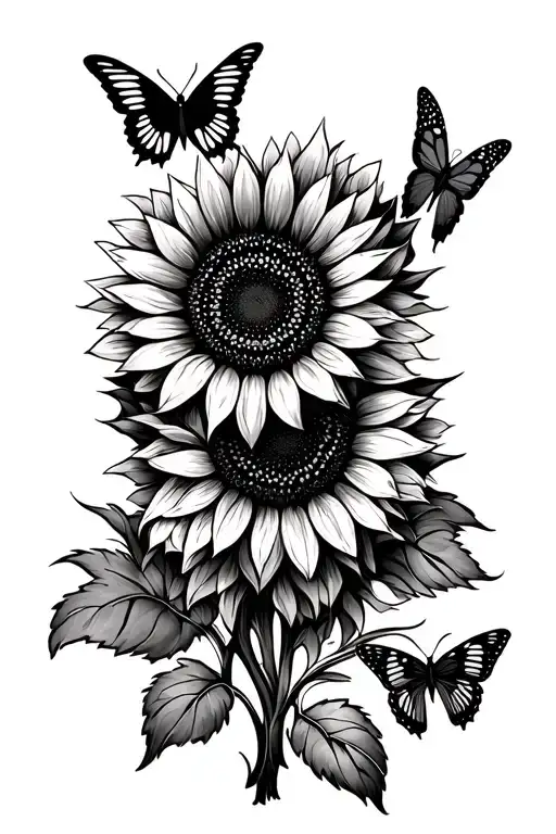 Sunflower And Butterflies