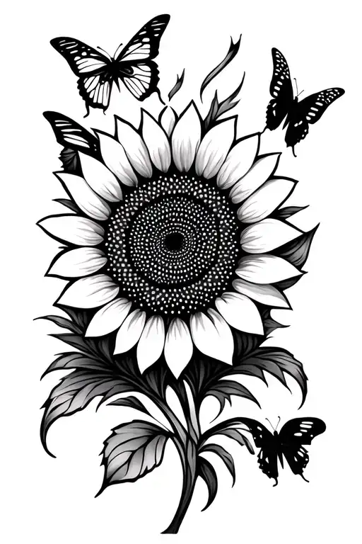 Sunflower And Butterflies