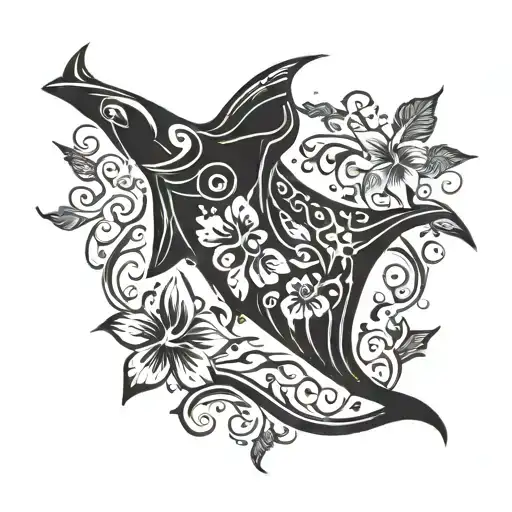 Manta Ray With Hibiscus