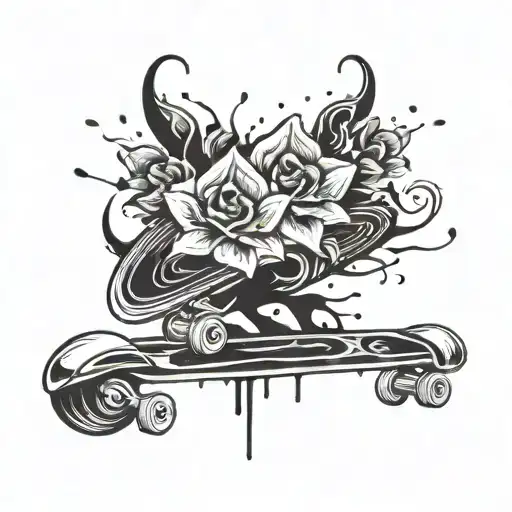Skateboard Melting Metal With Flowers Coming Out Of It