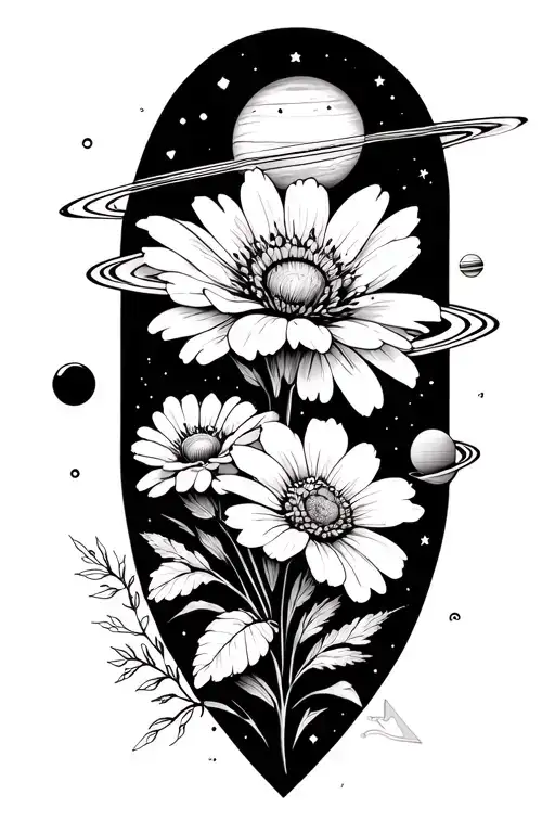 Wild Flowers With Triangles And Planets Orbiting For Upper Arm And Shoulder
