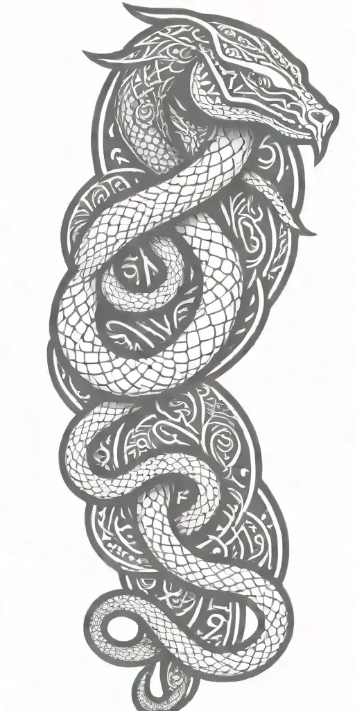 Snake Wrapped Around Viking Symbols