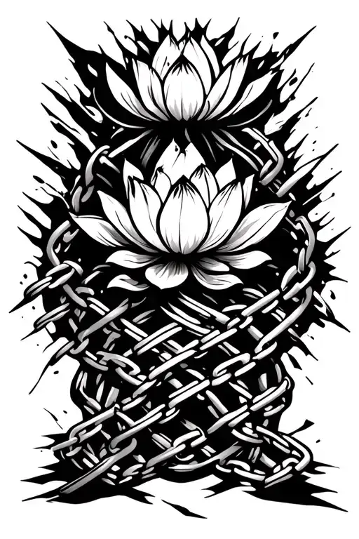 Lotus Flower Inside Chains Breaking And Bursting