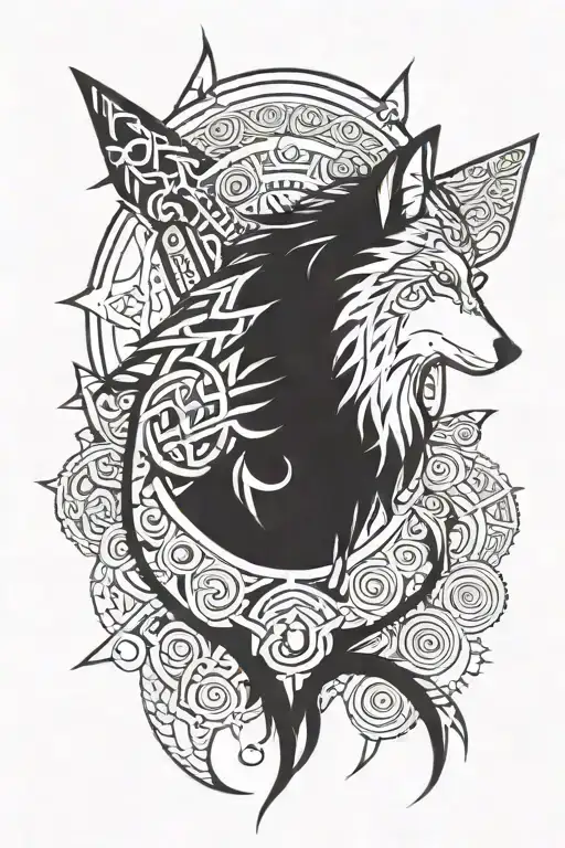 Wolf In Profile Holding Viking Style