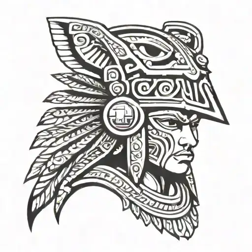 Aztec Warrior Face With Jaguar Helmet Adorned
