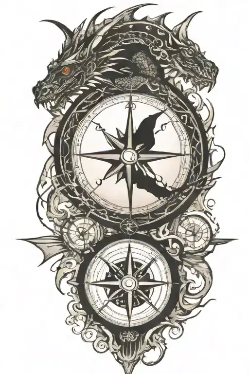 Dragon Emerging With Compass And Ca Simple Campass Design