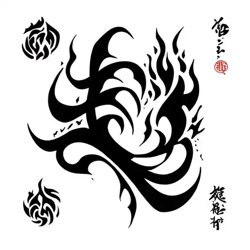 Love Symbol In Japanese With Tribal Design And Electricity Design And Fire Design