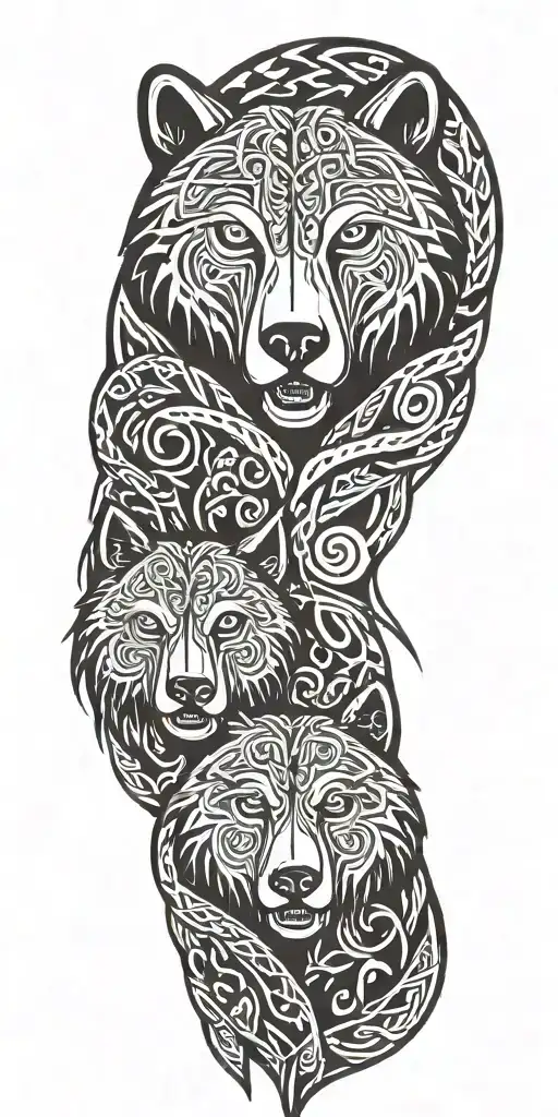 Nordic Knotwork Bear And Wolf