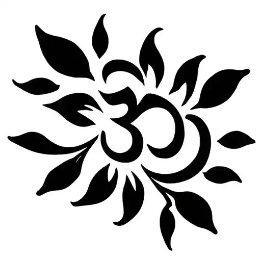 Tamil Aum Symbol Above The Flower Large Black Leaves