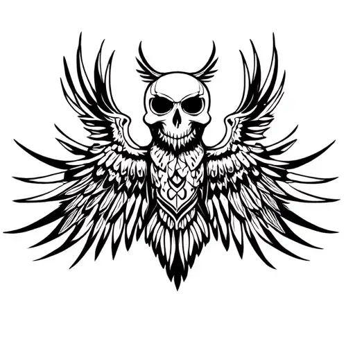 Skull And Owl Spread Wings