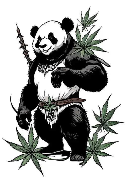 Panda Warrior With Marijuana Leaves