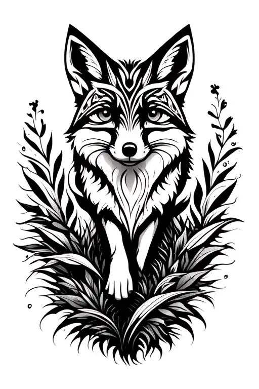 Fox Stalking Towards Through Plants With The Moon Behind