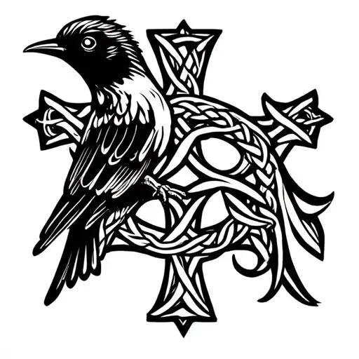 Swallow Bird Perched On Celtic Cross