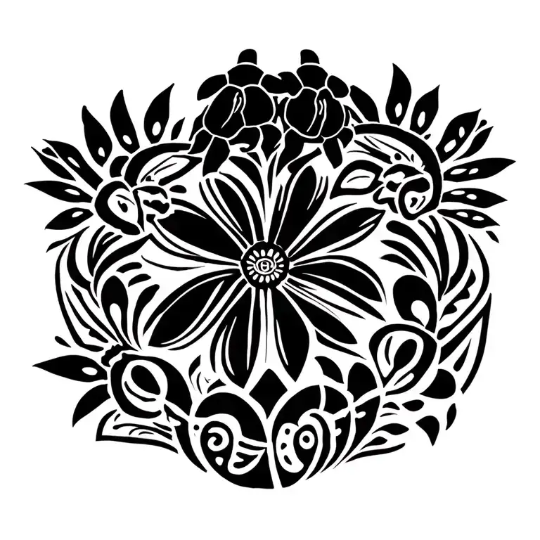 Vanuatu Flag With Tribal Design Flower Three Baby Turtles On Shoulder Flowing Down Back