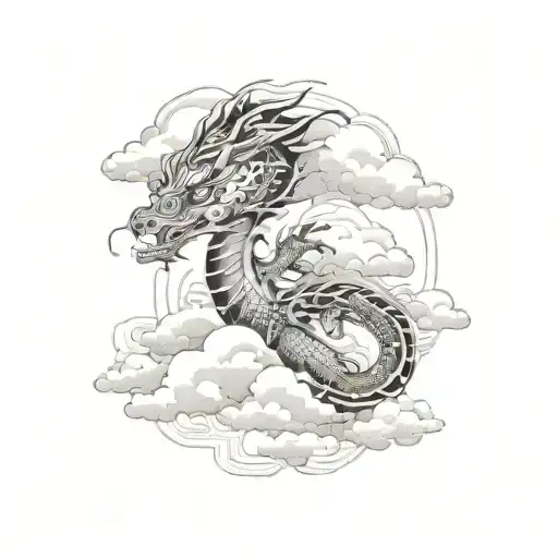 Dragon With Japanese Clouds Sleeve Wrap Around