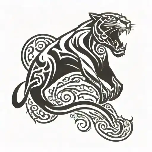 Panther Jumping Side View Neo-tribal Style