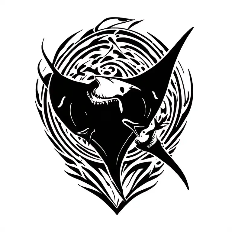Hawaiian Manta Ray With Shark Circular Pattern