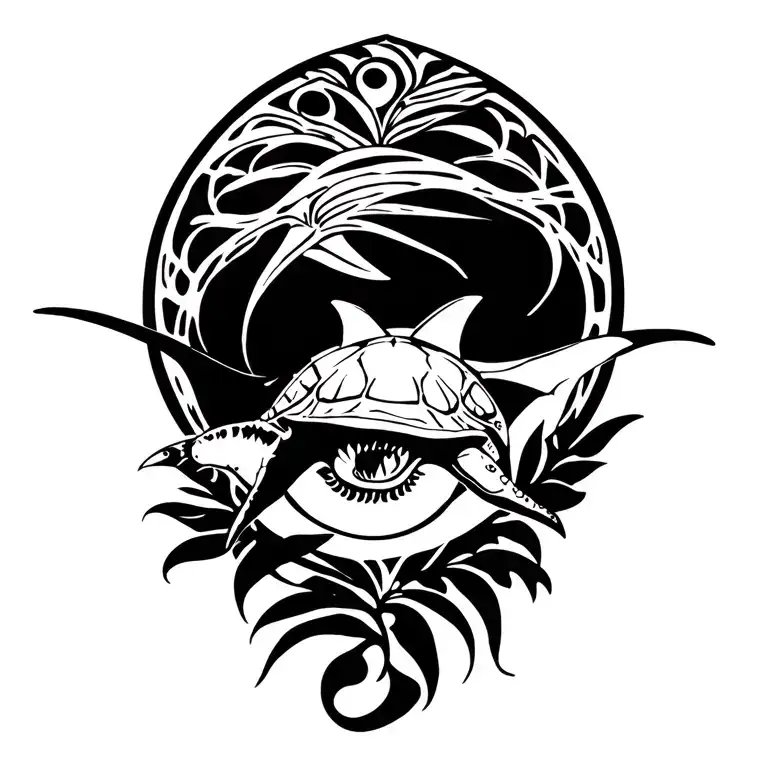 Hawaiian Manta Ray With Shark And Turtle Circular Pattern