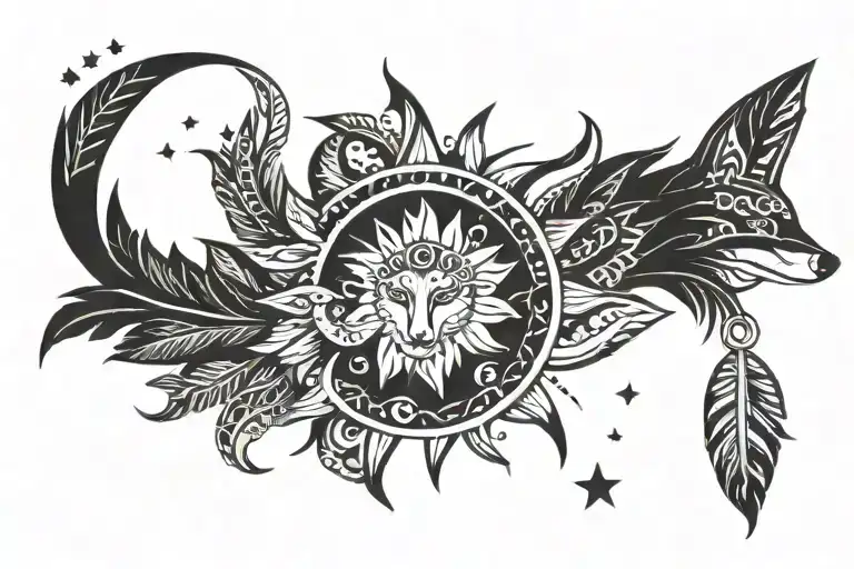 Feather Fox Sun Moon Stars