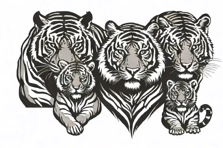 Mother And Father Tiger With Cubs Buy Father Standing Behind