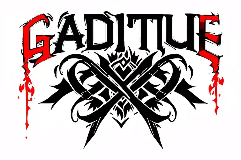 Graditutue Written In Red With Entitlement Underneath Crossed Put