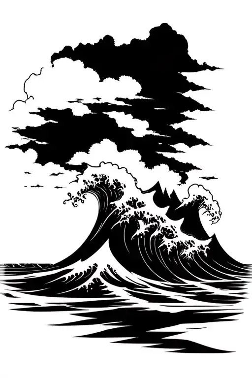 Mountain And Waves Crashing In The Background