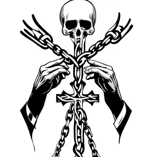 Two Deaths Hold A Chain In Their Hands And On The Chain Is A Cross